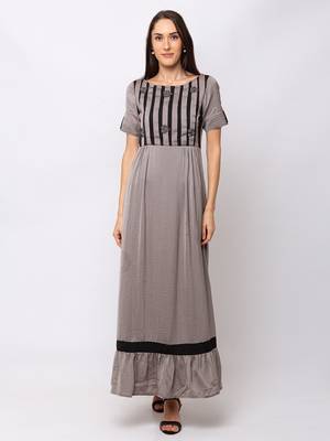 Sheczzar Grey Color Cotton Floor Length  Party wear Gown. 1