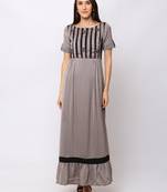 Sheczzar Grey Color Cotton Floor Length  Party wear Gown.
