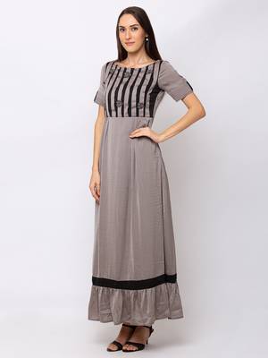 Sheczzar Grey Color Cotton Floor Length  Party wear Gown. 2