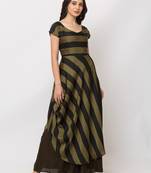 Sheczzar Bottle Green Color Striped Floor Length Party wear Gown.