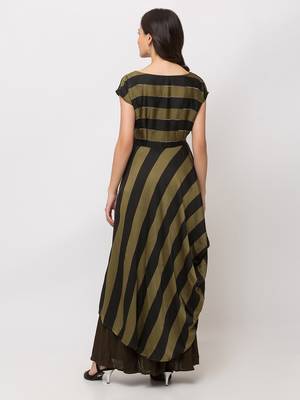 Sheczzar Bottle Green Color Striped Floor Length Party wear Gown. 3