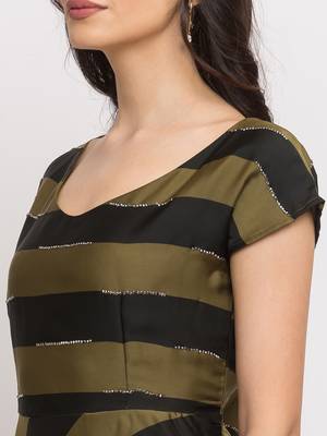 Sheczzar Bottle Green Color Striped Floor Length Party wear Gown. 4