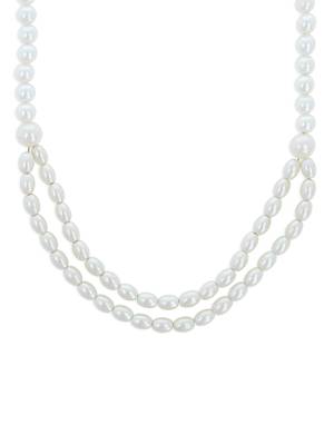Girls White Pearl/Oxidised Necklace 1