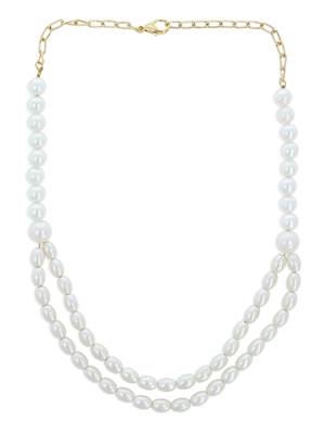 Girls White Pearl/Oxidised Necklace 2