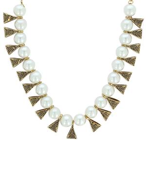 Girls White Pearl/Oxidised Necklace 1