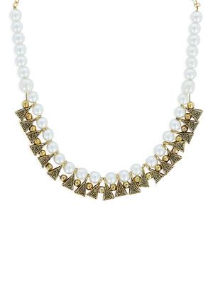 Girls White Pearl/Oxidised Necklace 1