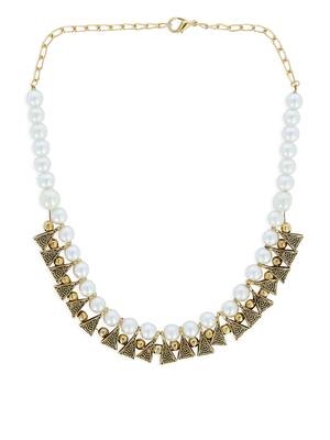 Girls White Pearl/Oxidised Necklace 2
