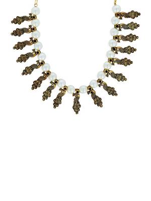 Girls White Pearl/Oxidised Necklace 1