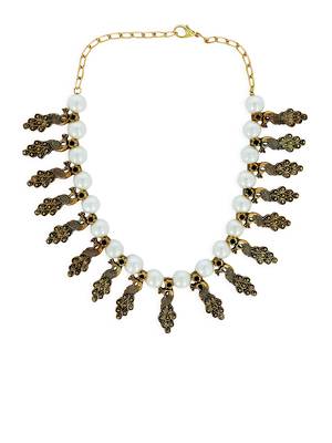 Girls White Pearl/Oxidised Necklace 2