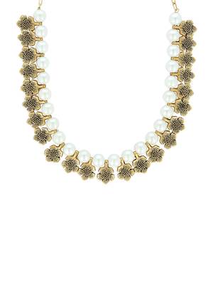 Girls White Pearl/Oxidised Necklace 1