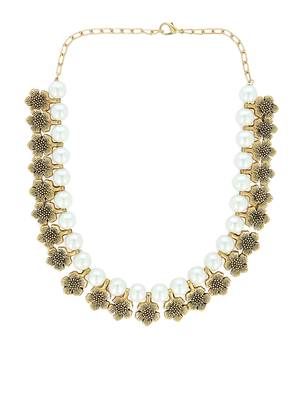 Girls White Pearl/Oxidised Necklace 2