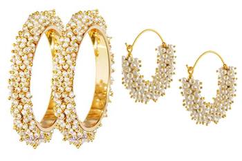 Designer Pearl Bangle 2.6 inch with Earrings Combo Set 1