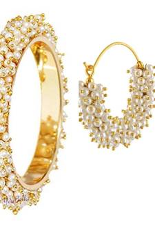 Designer Pearl Bangle 2.8 inch with Earrings Combo Set