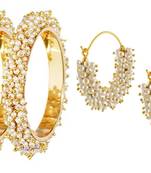 Designer Pearl Bangle 2.8 inch with Earrings Combo Set
