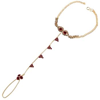 Traditional Ethanic Gold Plated Maroon Colour Diamond Studded Designer Ring Bracelete For Girls and Women Jewellery 1