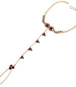 Traditional Ethanic Gold Plated Maroon Colour Diamond Studded Designer Ring Bracelete For Girls and Women Jewellery