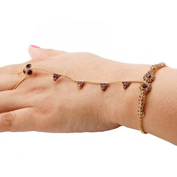 Traditional Ethanic Gold Plated Maroon Colour Diamond Studded Designer Ring Bracelete For Girls and Women Jewellery 2