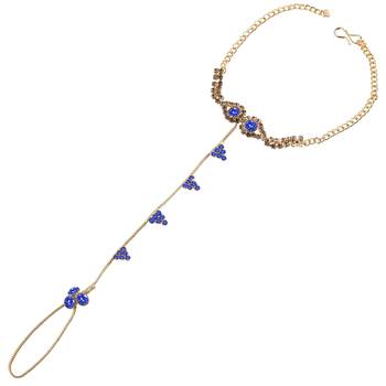 Traditional Ethanic Gold Plated Royal Blue Colour Diamond Studded Designer Ring Bracelete For Girls and Women Jewellery 1