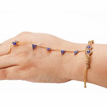 Traditional Ethanic Gold Plated Royal Blue Colour Diamond Studded Designer Ring Bracelete For Girls and Women Jewellery 2