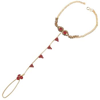 Traditional Ethanic Gold Plated Hot Red Colour Diamond Studded Designer Ring Bracelete For Girls and Women Jewellery 1
