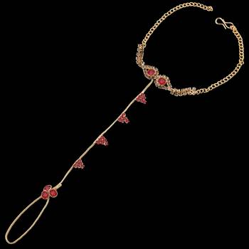 Traditional Ethanic Gold Plated Hot Red Colour Diamond Studded Designer Ring Bracelete For Girls and Women Jewellery 3