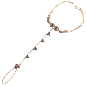 Traditional Ethanic Gold Plated Purple Colour Diamond Studded Designer Ring Bracelete For Girls and Women Jewellery 1