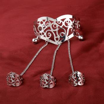 Silver Slave Chain Hand Harness Three Finger Ring Bracelet For Women 1