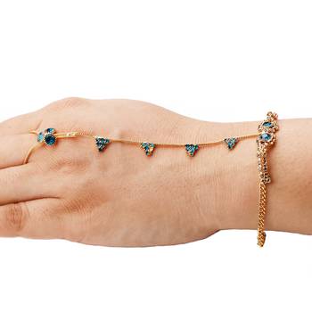 Traditional Ethanic Gold Plated Peacock Colour Diamond Studded Designer Ring Bracelete For Girls and Women Jewellery 2