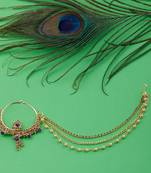 traditional Gold Plated Blue Stone Diamond Studded Designer Wedding Nose Ring for Girls And Women Jewellery