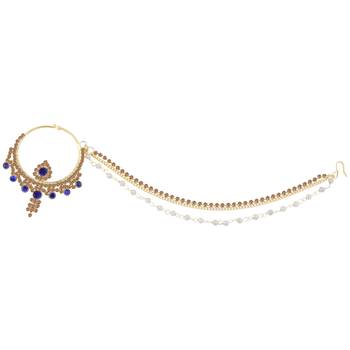 traditional Gold Plated Blue Stone Diamond Studded Designer Wedding Nose Ring for Girls And Women Jewellery 2
