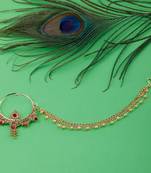 Traditional Gold Plated Red Stone Diamond studded Designer Wedding Nose Ring for Girls And Women Jewellery