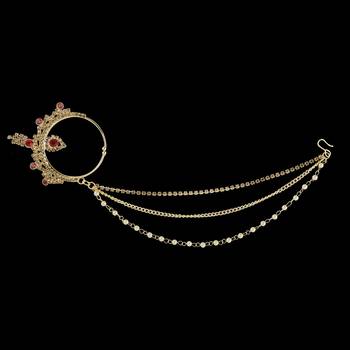 Traditional Gold Plated Red Stone Diamond studded Designer Wedding Nose Ring for Girls And Women Jewellery 3