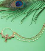 Traditional Gold Plated Dark Red Stone Diamond Studded Designer Wedding Nose Ring for Girls And Women Jewellery