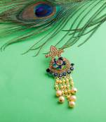 Traditional Gold Plated Antique Peacock Colour Diamond Studded Pearl Drop Designer Wedding Brooch For Unisex Jewellery