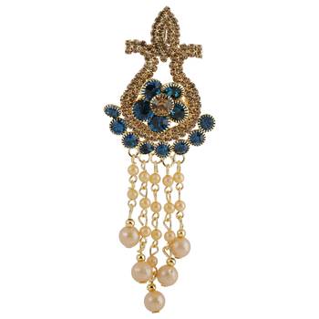 Traditional Gold Plated Antique Peacock Colour Diamond Studded Pearl Drop Designer Wedding Brooch For Unisex Jewellery 2