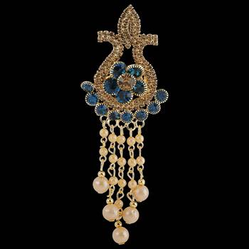 Traditional Gold Plated Antique Peacock Colour Diamond Studded Pearl Drop Designer Wedding Brooch For Unisex Jewellery 3