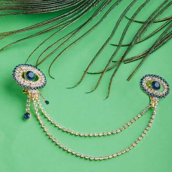 Traditional Gold Plated Exlusive Peacock Colour and White Diamond Studded Designer Wedding Brooch For Unisex Jewellery 1