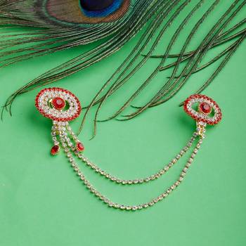 Traditional Gold Plated Exlusive Hot Red Colour and White Diamond Studded Designer Wedding Brooch For Unisex Jewellery 1