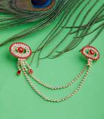 Traditional Gold Plated Exlusive Hot Red Colour and White Diamond Studded Designer Wedding Brooch For Unisex Jewellery