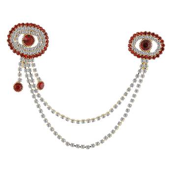 Traditional Gold Plated Exlusive Hot Red Colour and White Diamond Studded Designer Wedding Brooch For Unisex Jewellery 2