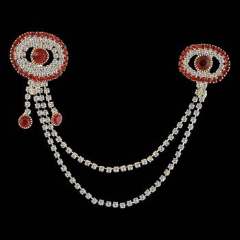 Traditional Gold Plated Exlusive Hot Red Colour and White Diamond Studded Designer Wedding Brooch For Unisex Jewellery 3