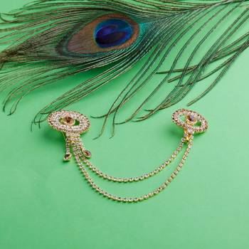 Traditional Gold Plated Exlusive Golden and White Diamond Studded Designer Wedding Brooch For Unisex Jewellery 1
