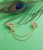 Traditional Gold Plated Exlusive Golden and White Diamond Studded Designer Wedding Brooch For Unisex Jewellery