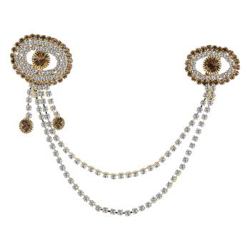Traditional Gold Plated Exlusive Golden and White Diamond Studded Designer Wedding Brooch For Unisex Jewellery 2