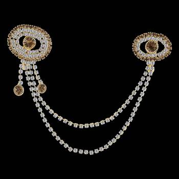 Traditional Gold Plated Exlusive Golden and White Diamond Studded Designer Wedding Brooch For Unisex Jewellery 3
