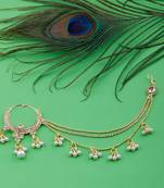 Traditional Gold Plated Diamond Studded Pearl Drop Designer Wedding Nose Ring for Girls And Women Jewellery