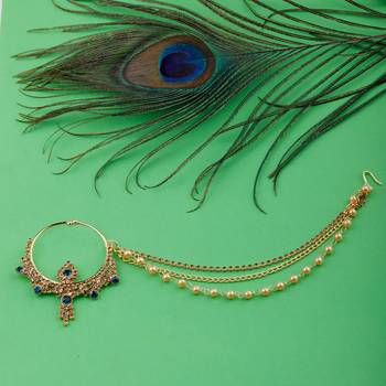 traditional Gold Plated Peacock colour Stone Diamond Studded Designer Wedding Nose Ring for Girls And Women Jewellery 1