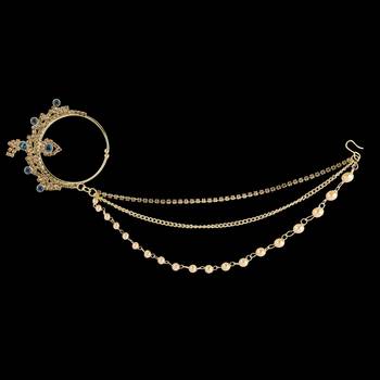 traditional Gold Plated Peacock colour Stone Diamond Studded Designer Wedding Nose Ring for Girls And Women Jewellery 3