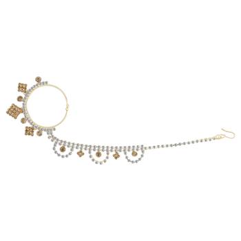 Traditional Gold Plated Antique Golden  Diamond Studded Designer Wedding Nose Ring for Girls And Women Jewellery 2