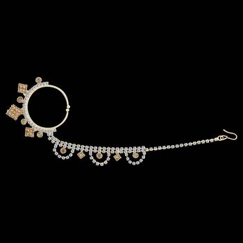Traditional Gold Plated Antique Golden  Diamond Studded Designer Wedding Nose Ring for Girls And Women Jewellery 3